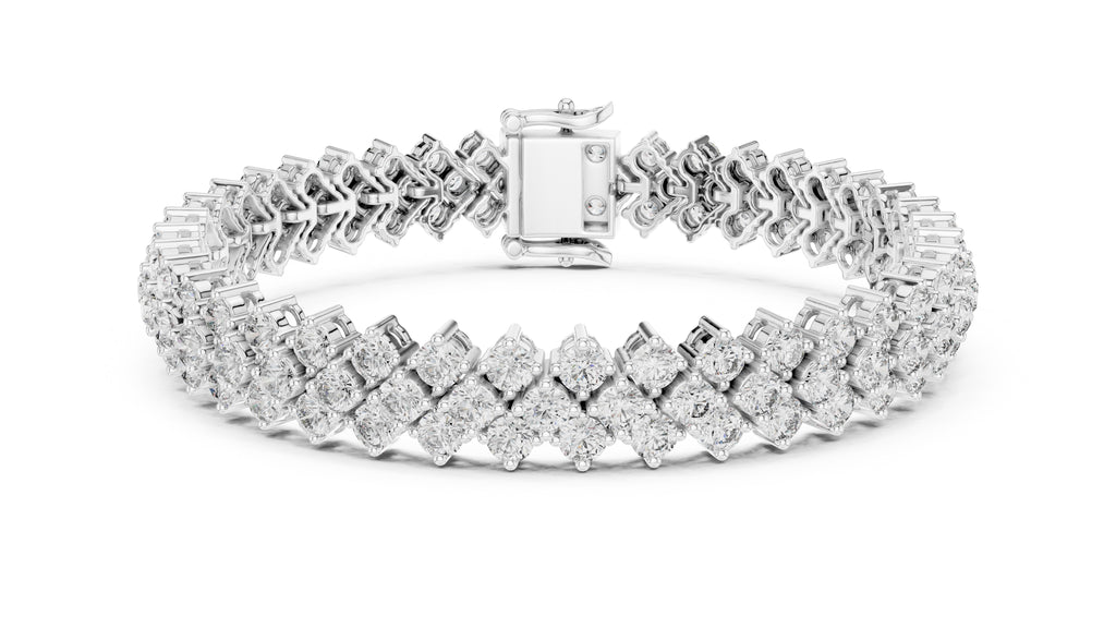 Triple-Row Cluster Lab-Grown Tennis Bracelet White Gold