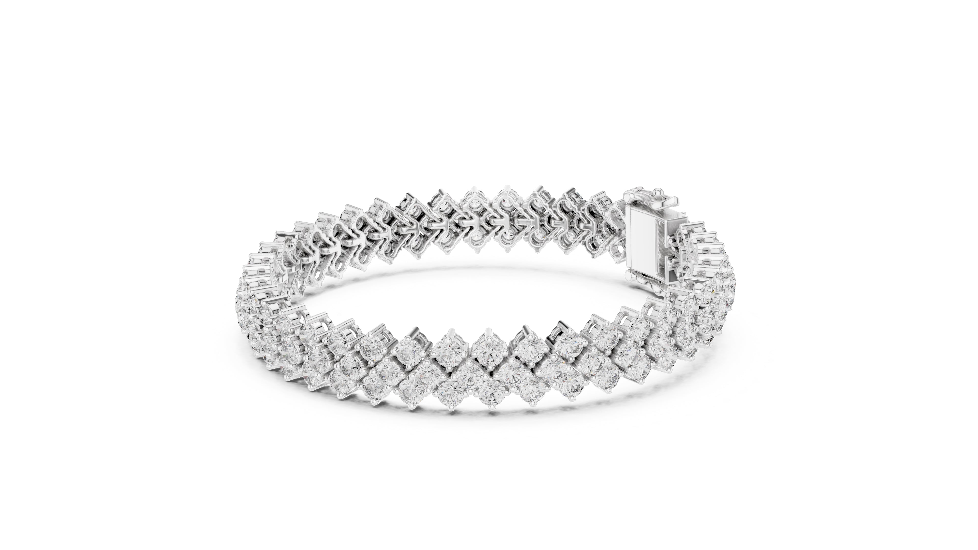 Triple-Row Cluster Lab-Grown Tennis Bracelet White Gold