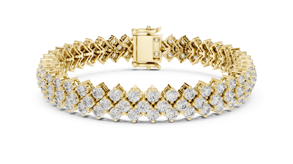 Triple-Row Cluster Lab-Grown Tennis Bracelet Yellow Gold