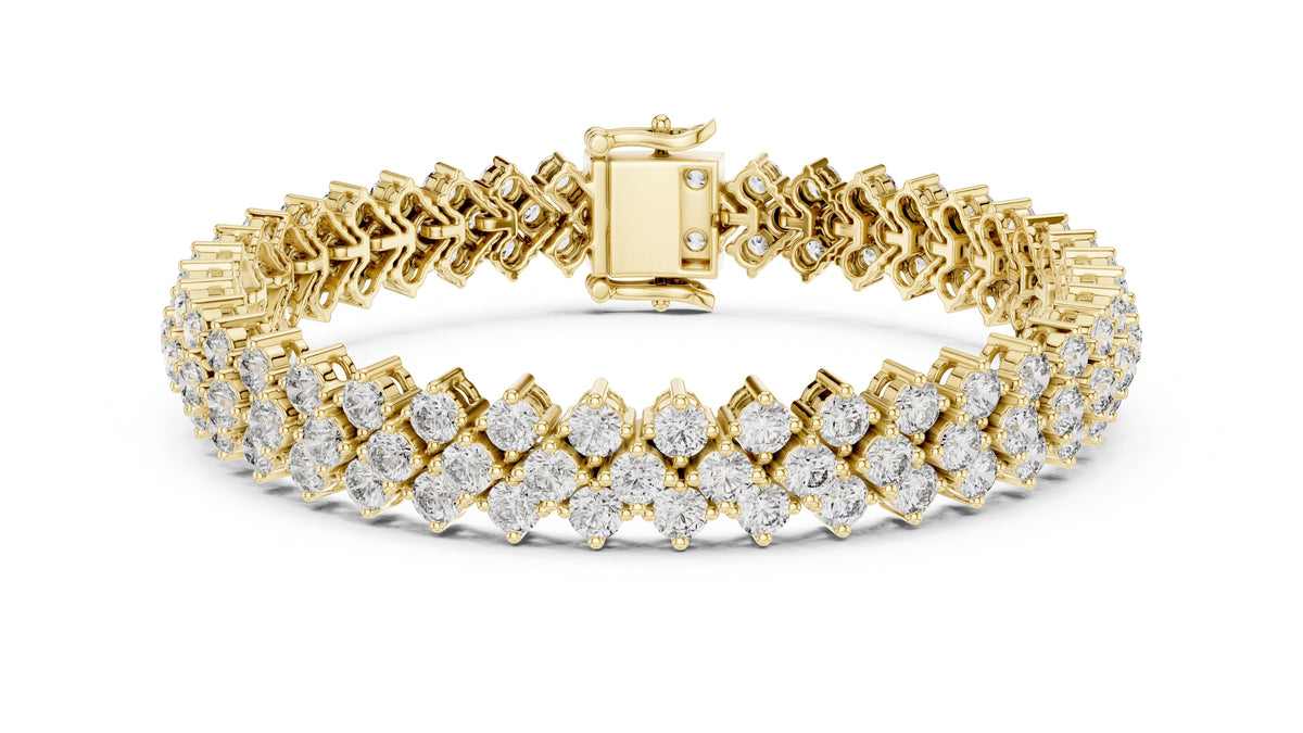 Triple-Row Cluster Lab-Grown Tennis Bracelet Yellow Gold