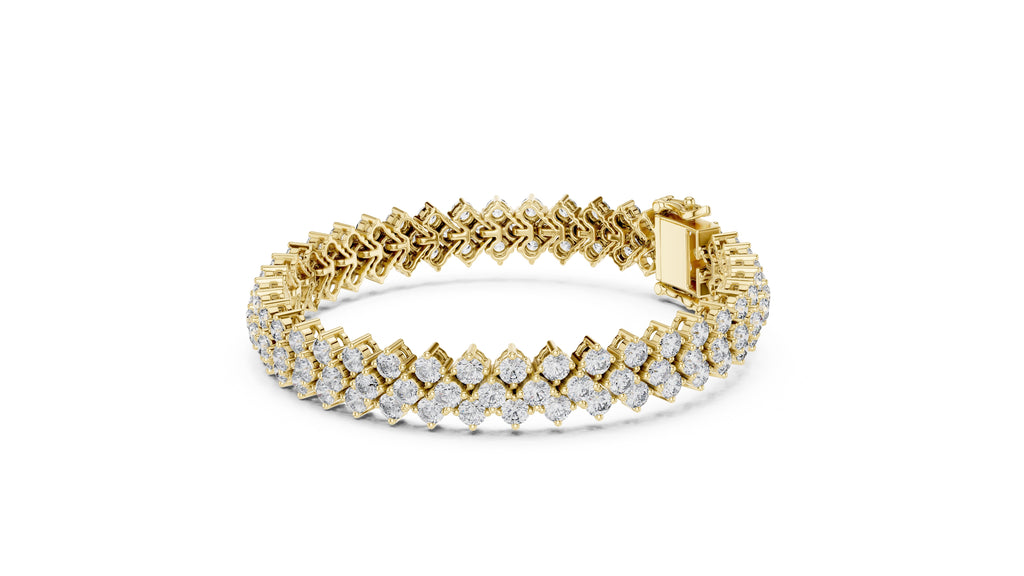 Triple-Row Cluster Lab-Grown Tennis Bracelet Yellow Gold