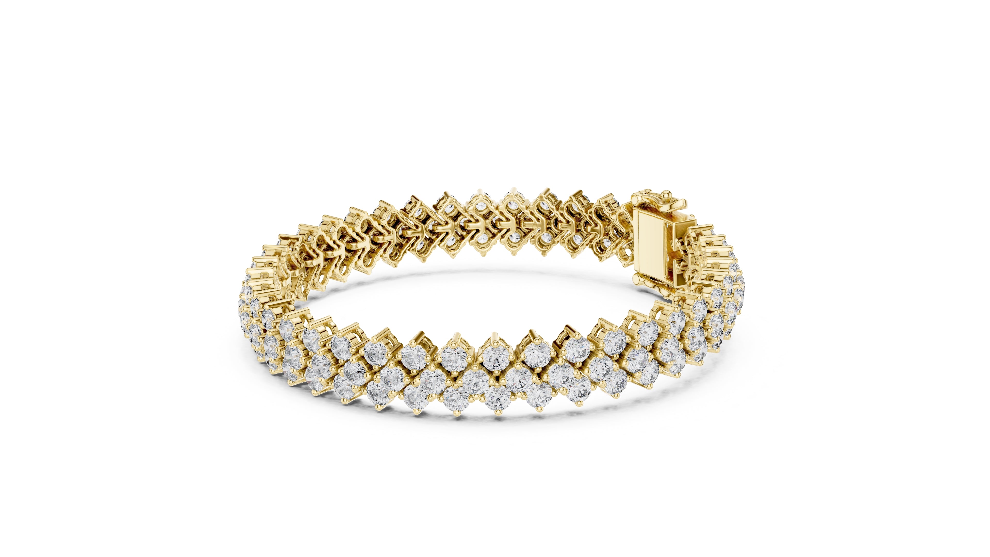Triple-Row Cluster Lab-Grown Tennis Bracelet Yellow Gold