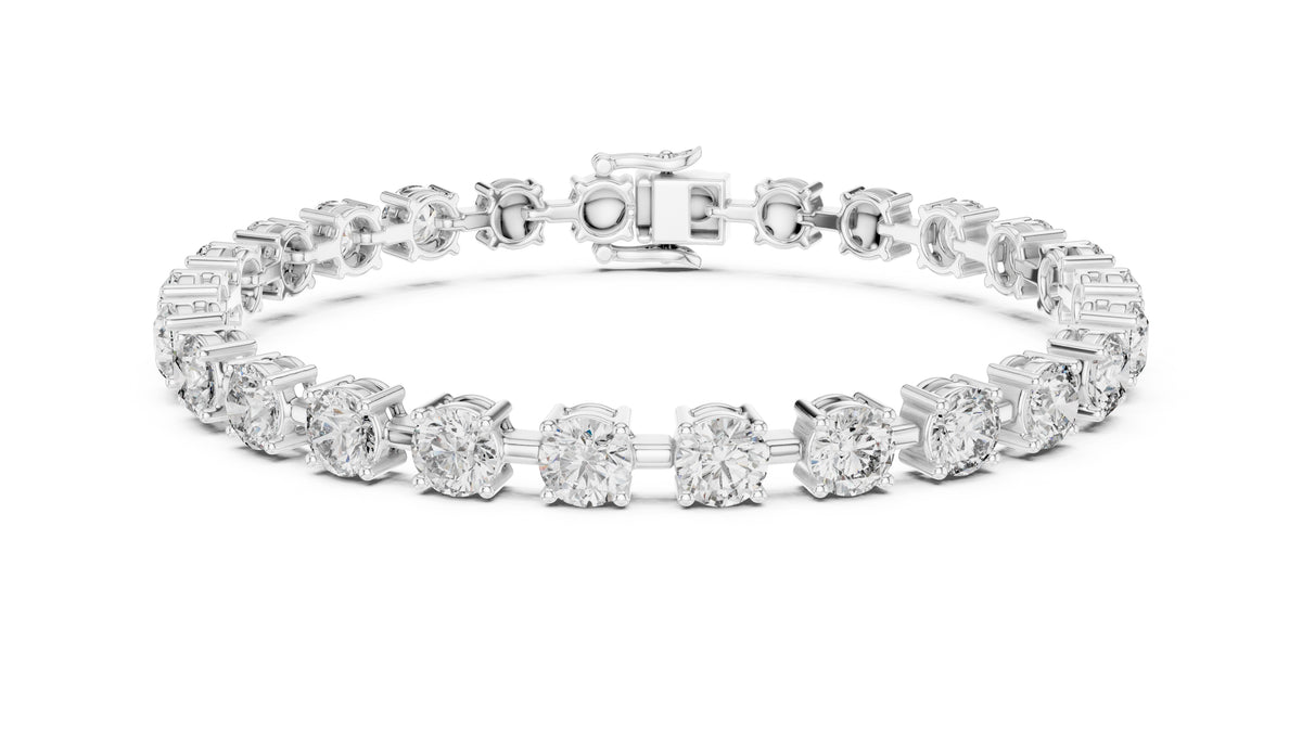 Station-Set Round Lab-Grown Tennis Bracelet White Gold