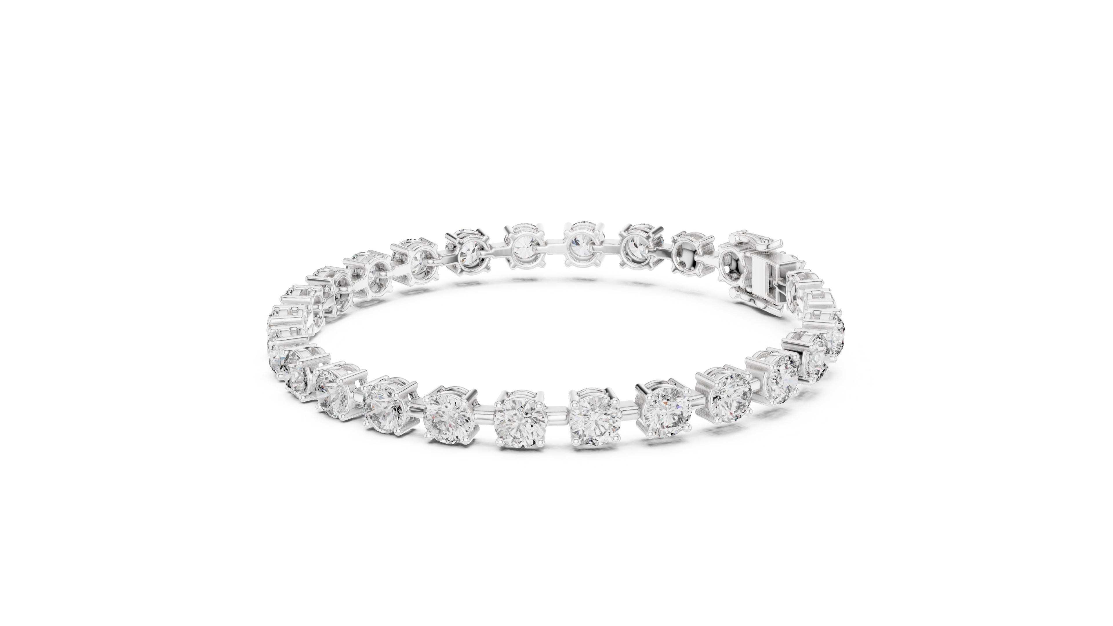 Station-Set Round Lab-Grown Tennis Bracelet White Gold