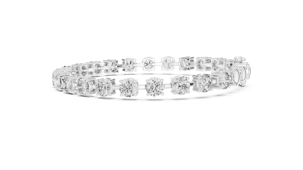 Station-Set Round Lab-Grown Tennis Bracelet White Gold