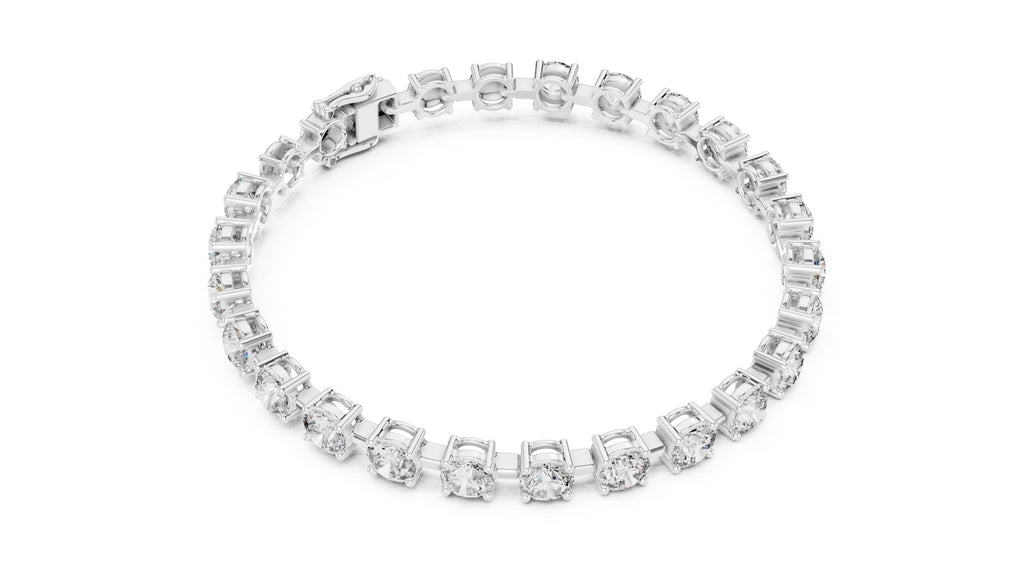 Station-Set Round Lab-Grown Tennis Bracelet White Gold