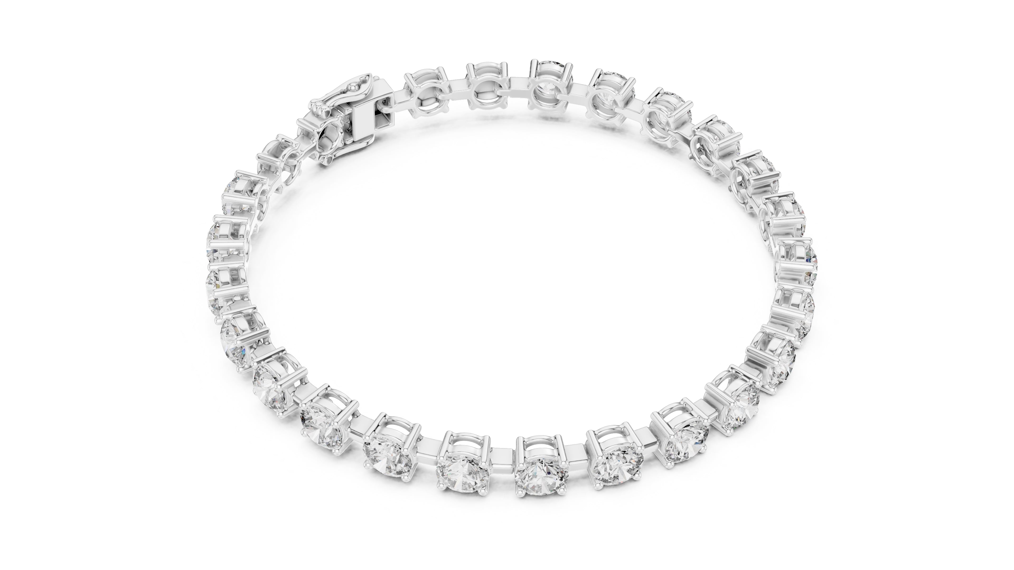 Station-Set Round Lab-Grown Tennis Bracelet White Gold