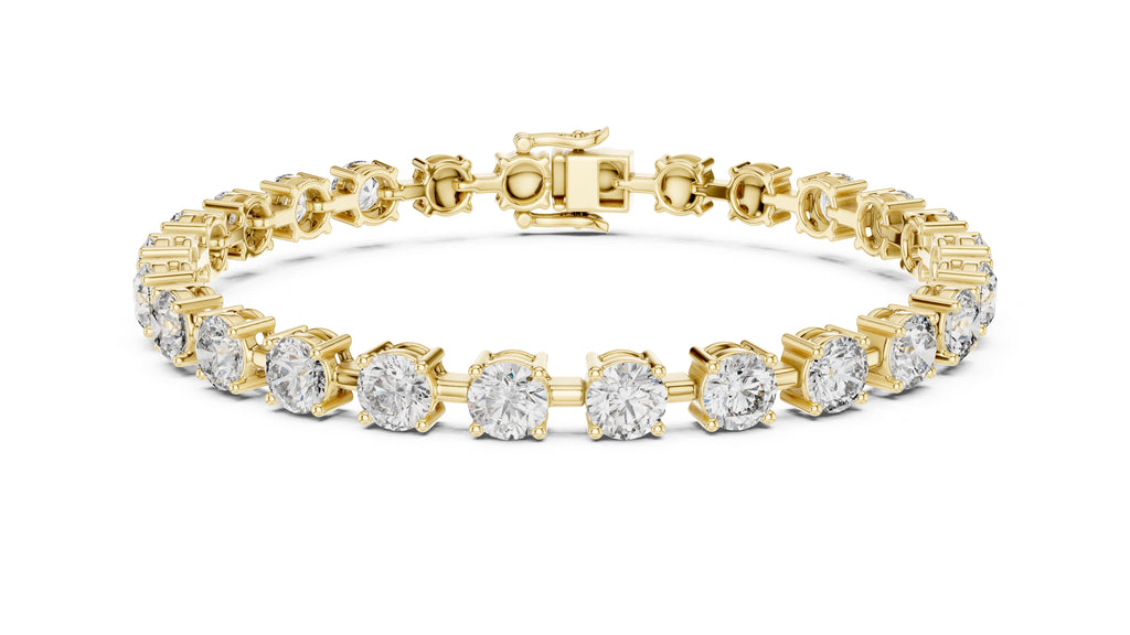 Station-Set Round Lab-Grown Tennis Bracelet Yellow Gold