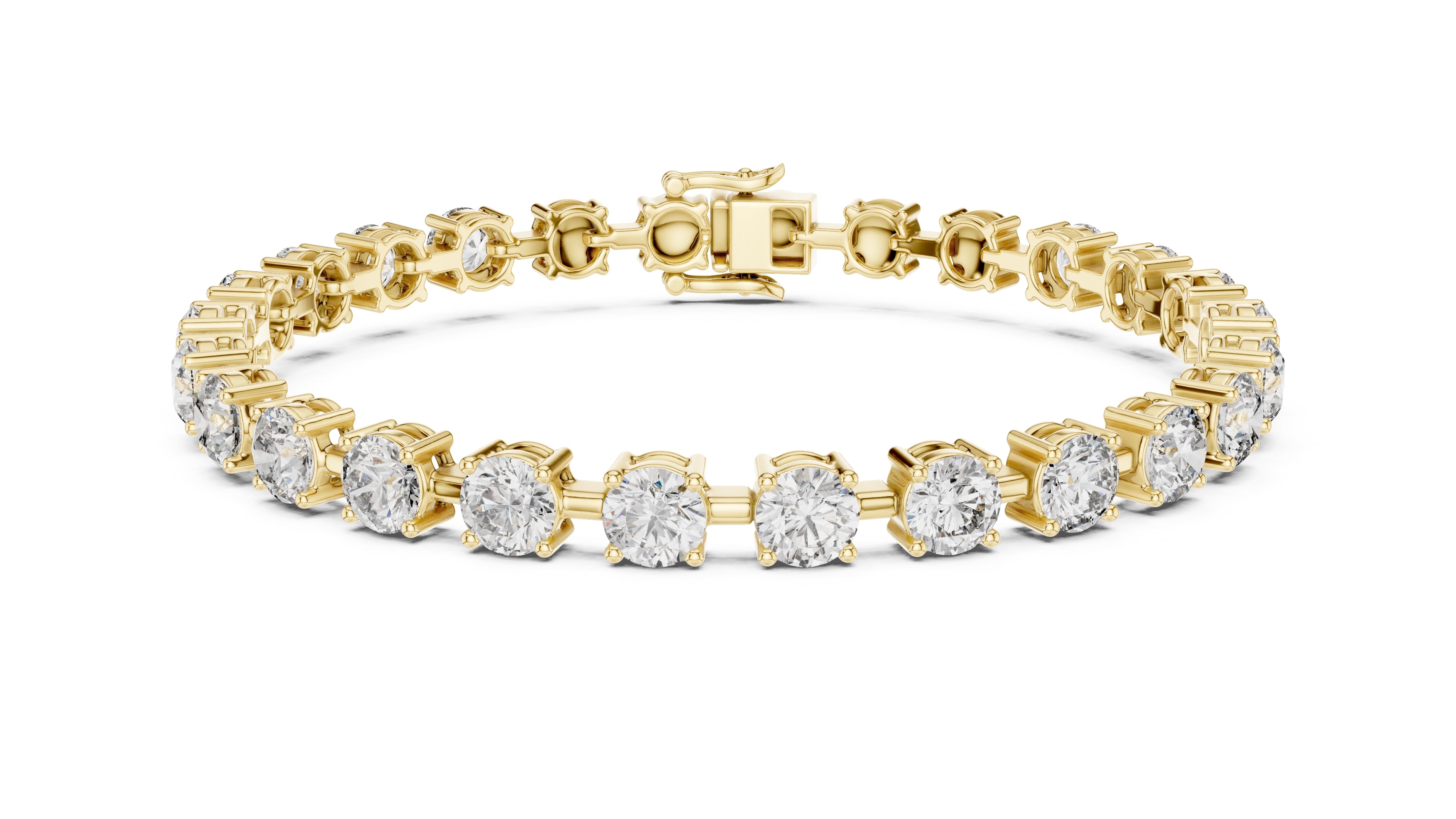 Station-Set Round Lab-Grown Tennis Bracelet Yellow Gold