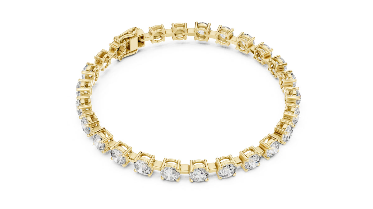 Station-Set Round Lab-Grown Tennis Bracelet Yellow Gold