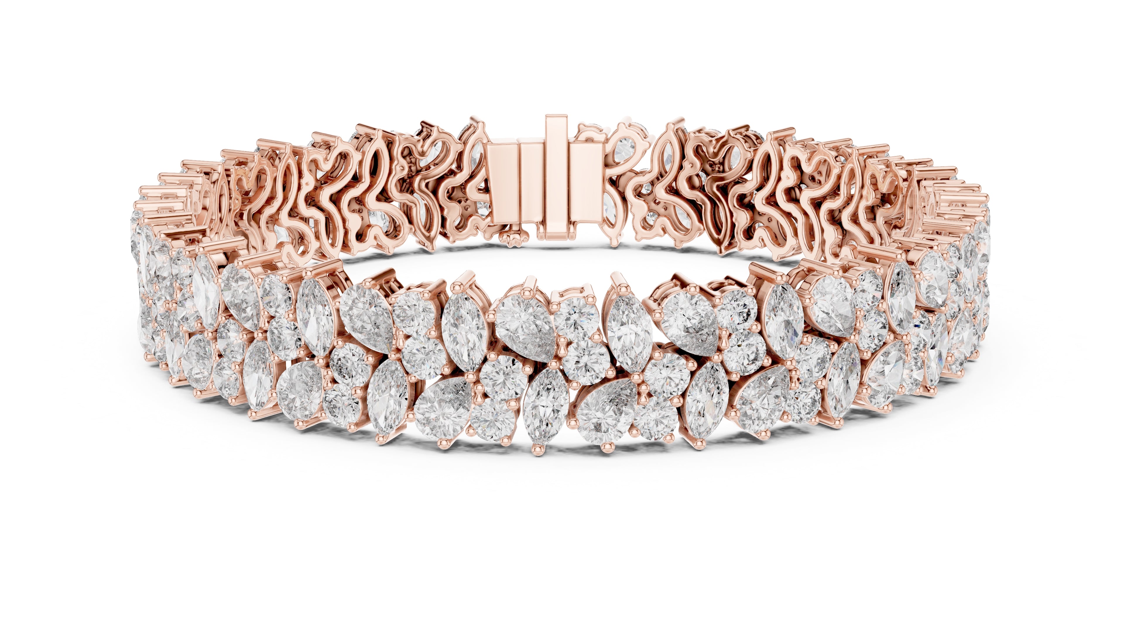 Crescendo Mixed-Cut Cluster Lab-Grown Tennis Bracelet Rose Gold