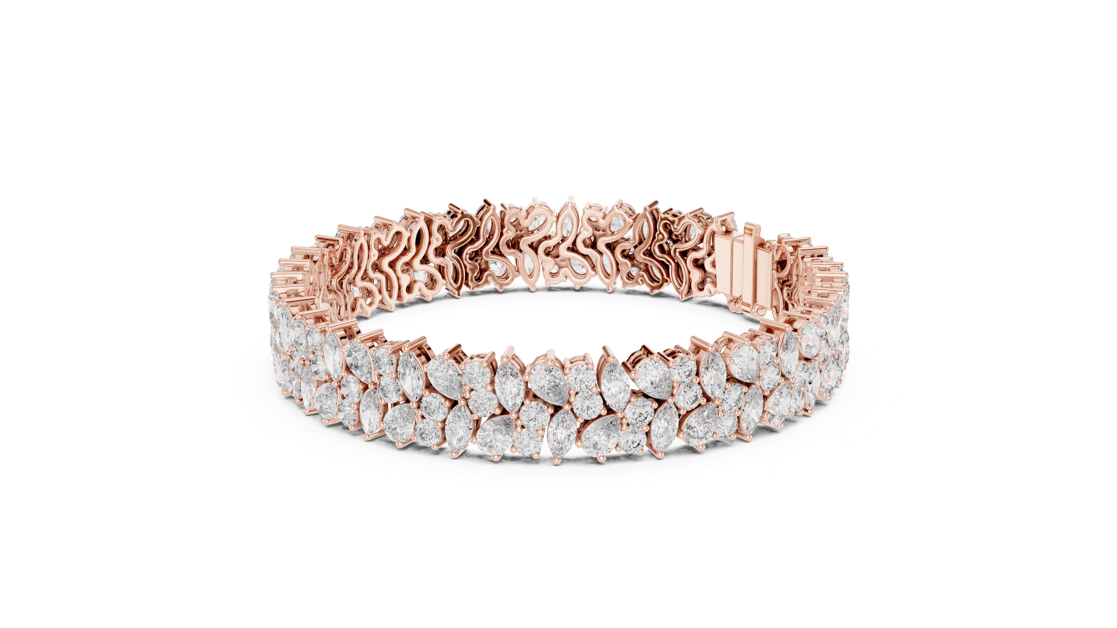 Crescendo Mixed-Cut Cluster Lab-Grown Tennis Bracelet Rose Gold