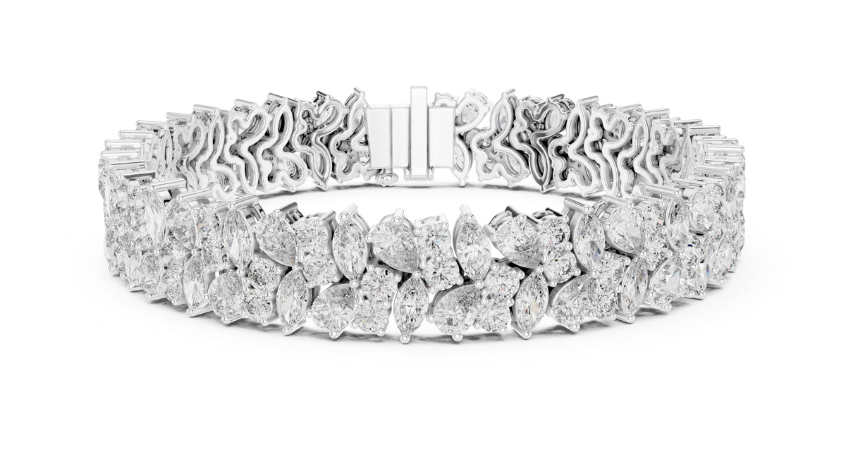 Crescendo Mixed-Cut Cluster Lab-Grown Tennis Bracelet White Gold