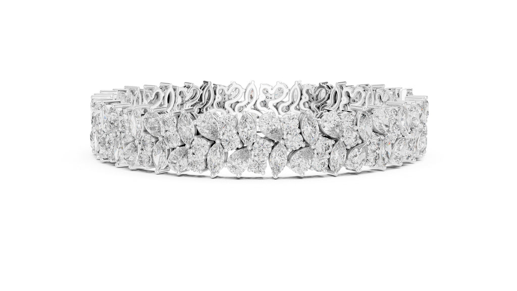 Crescendo Mixed-Cut Cluster Lab-Grown Tennis Bracelet White Gold