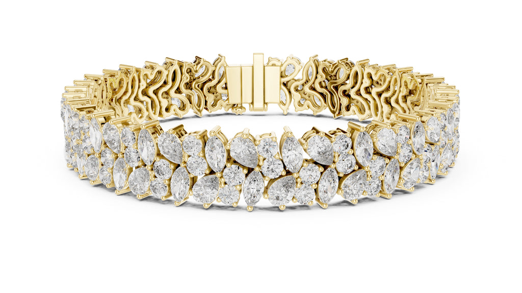 Crescendo Mixed-Cut Cluster Lab-Grown Tennis Bracelet Yellow Gold