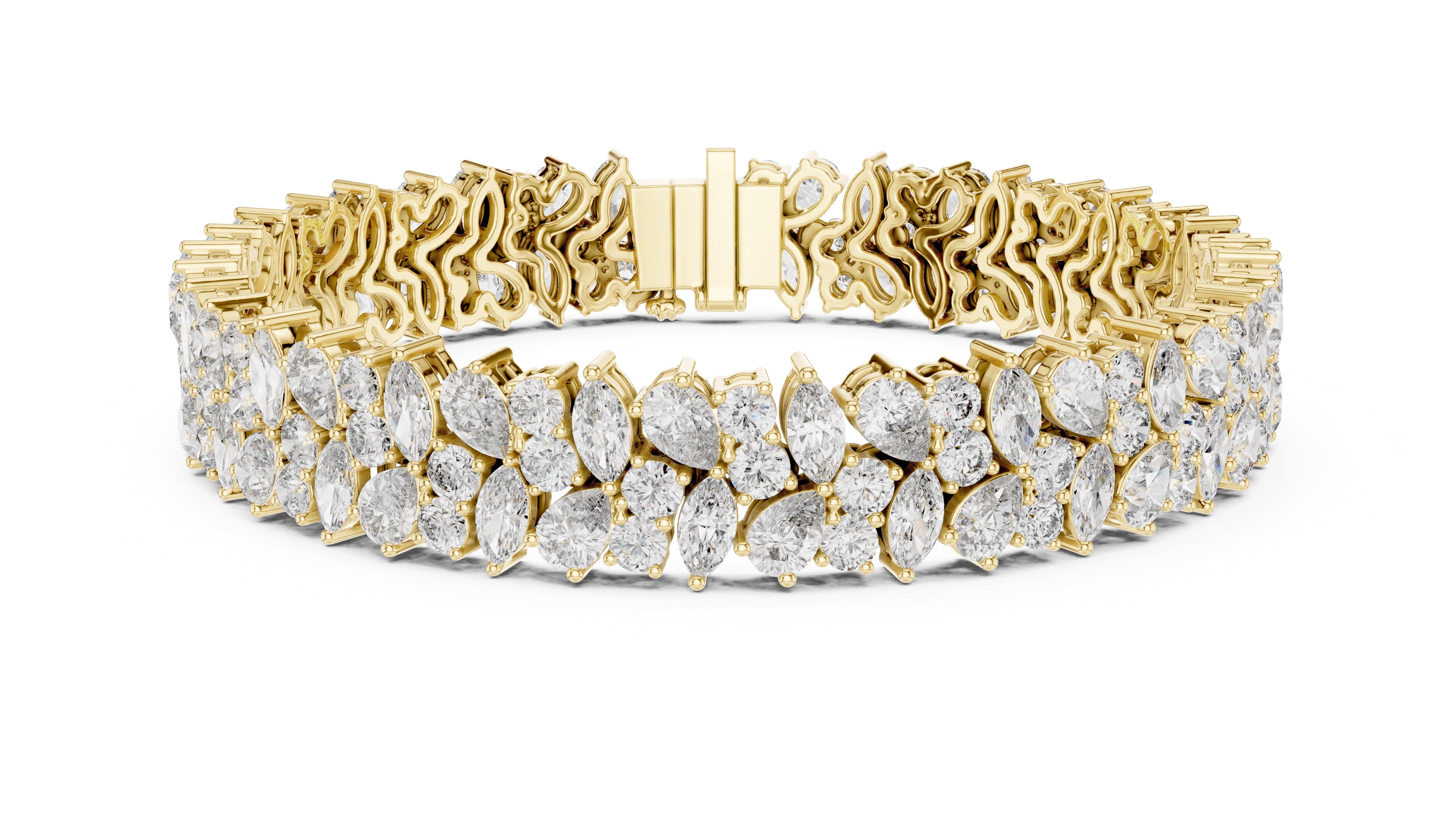 Crescendo Mixed-Cut Cluster Lab-Grown Tennis Bracelet Yellow Gold