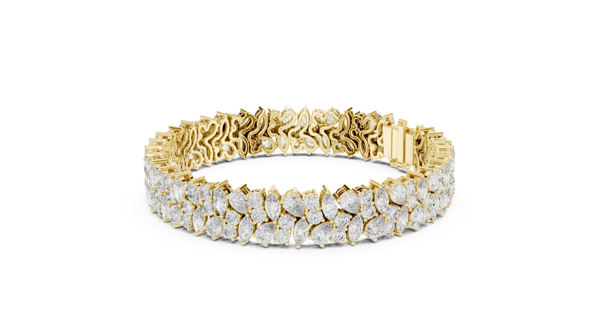 Crescendo Mixed-Cut Cluster Lab-Grown Tennis Bracelet Yellow Gold