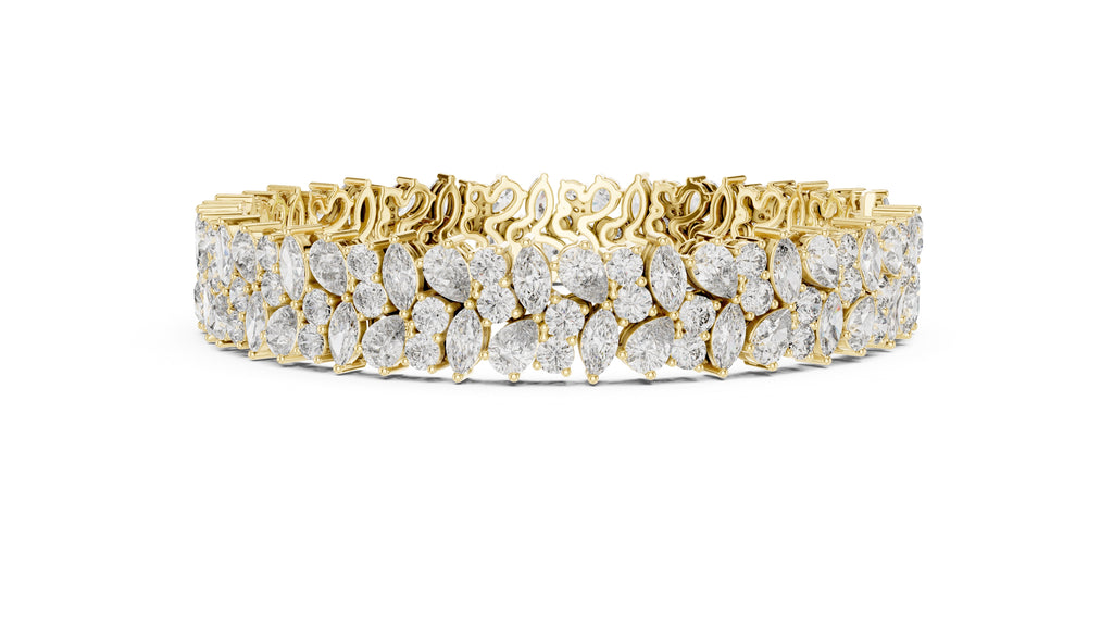 Crescendo Mixed-Cut Cluster Lab-Grown Tennis Bracelet Yellow Gold