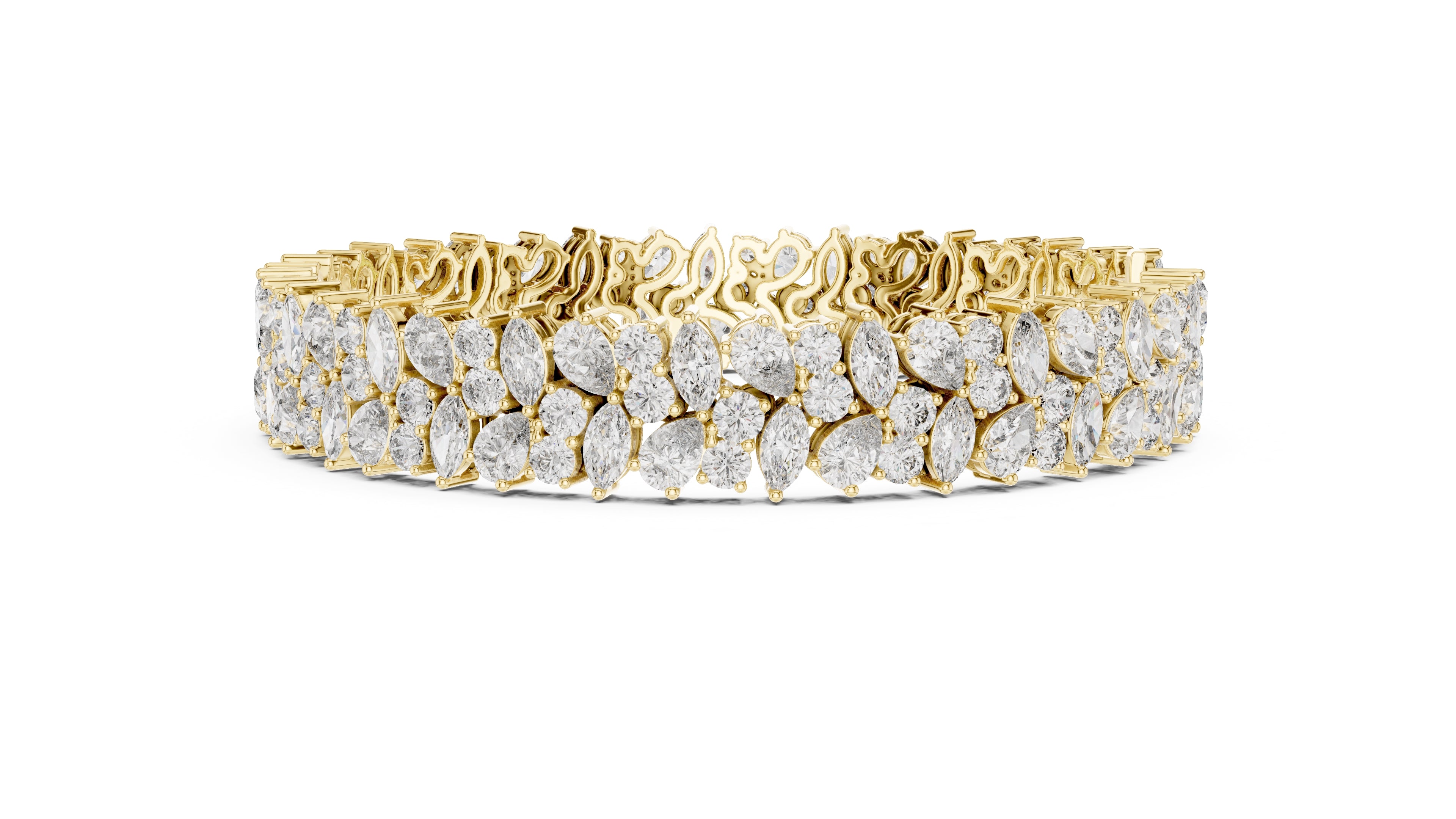 Crescendo Mixed-Cut Cluster Lab-Grown Tennis Bracelet Yellow Gold