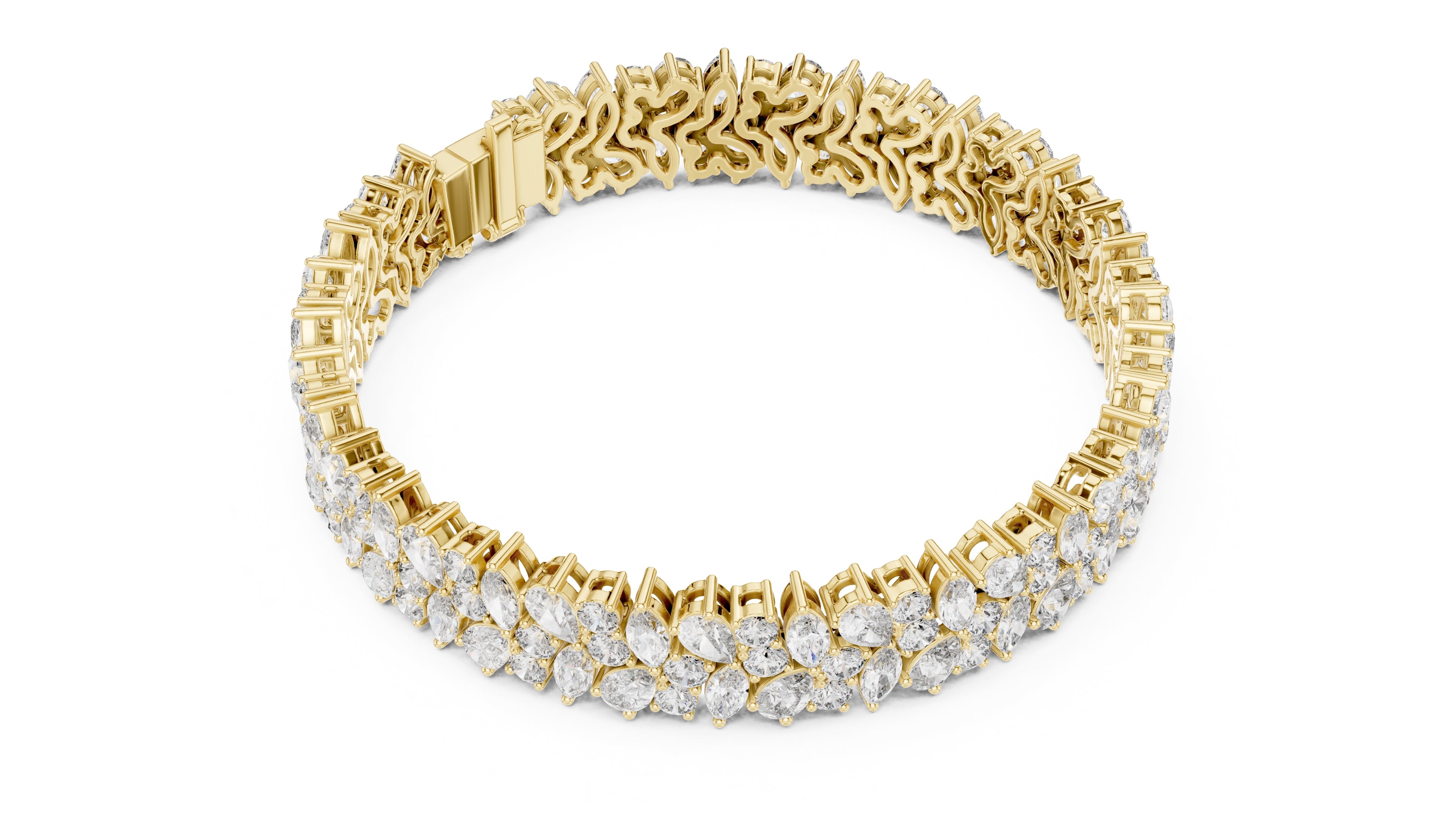 Crescendo Mixed-Cut Cluster Lab-Grown Tennis Bracelet Yellow Gold