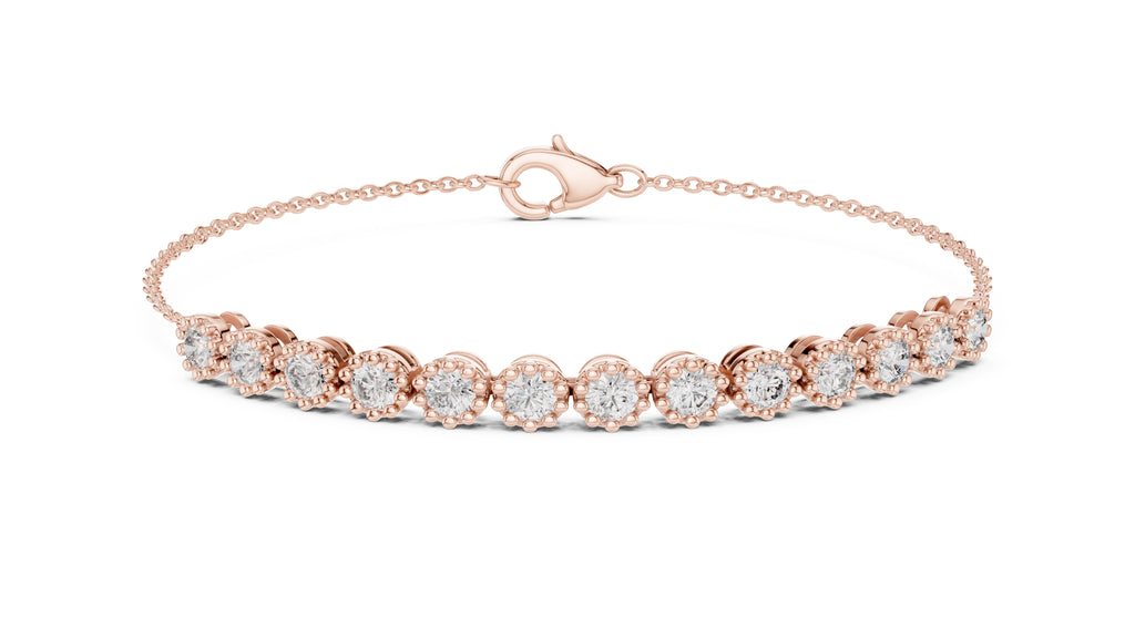 Milgrain Halo Station Lab-Grown Tennis Bracelet Rose Gold