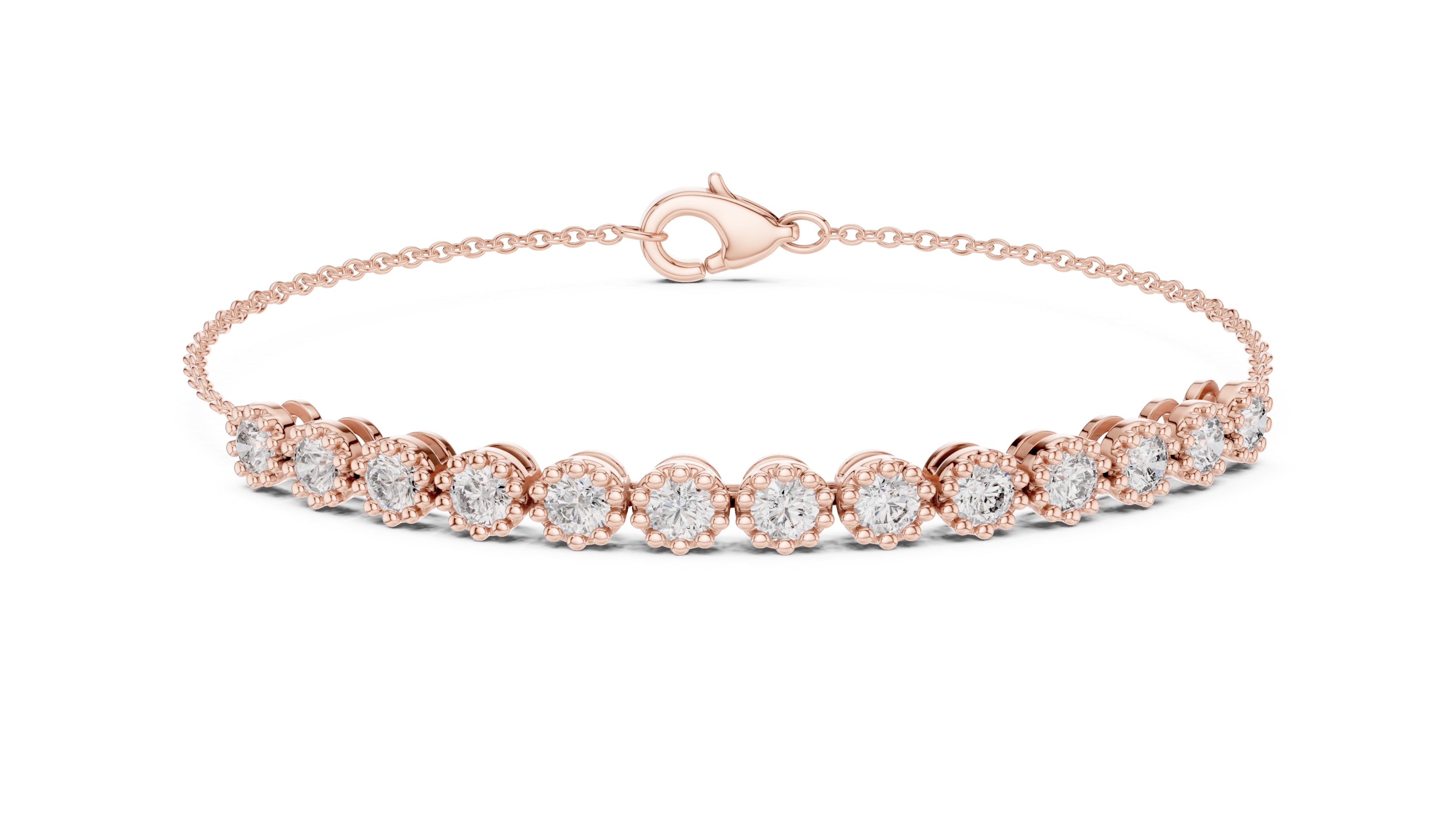 Milgrain Halo Station Lab-Grown Tennis Bracelet Rose Gold