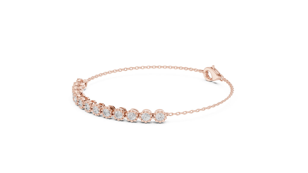 Milgrain Halo Station Lab-Grown Tennis Bracelet Rose Gold