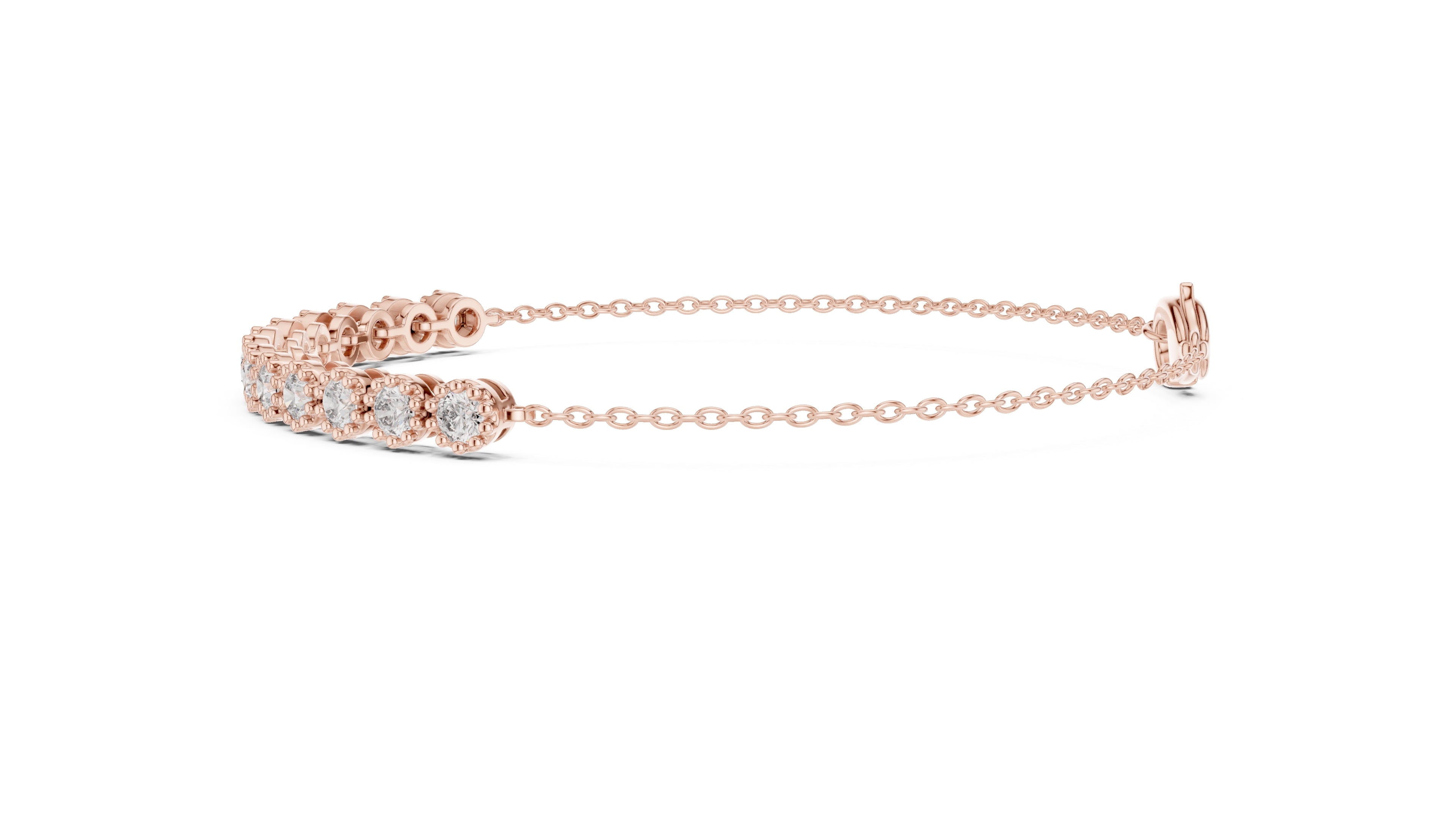 Milgrain Halo Station Lab-Grown Tennis Bracelet Rose Gold