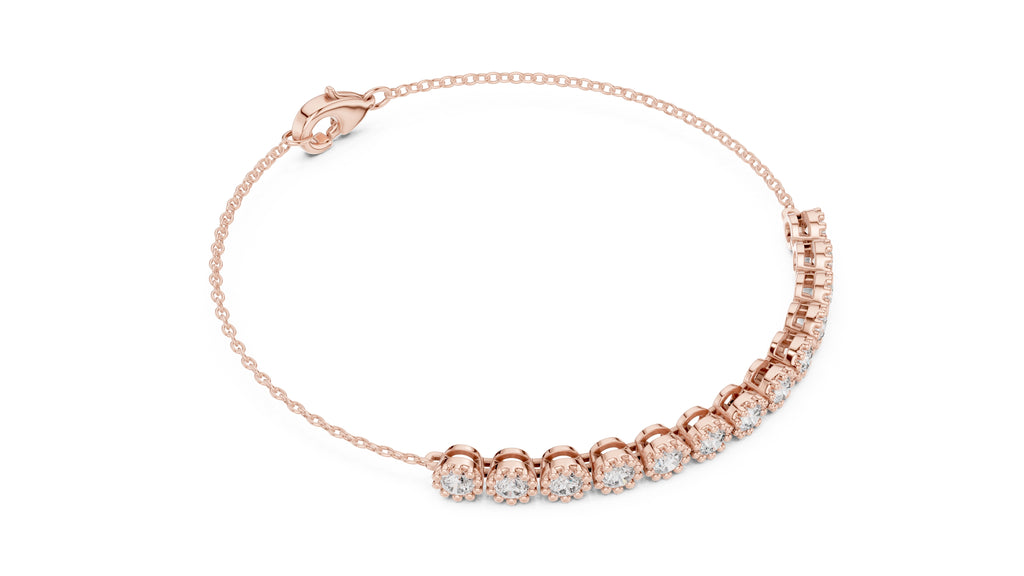 Milgrain Halo Station Lab-Grown Tennis Bracelet Rose Gold