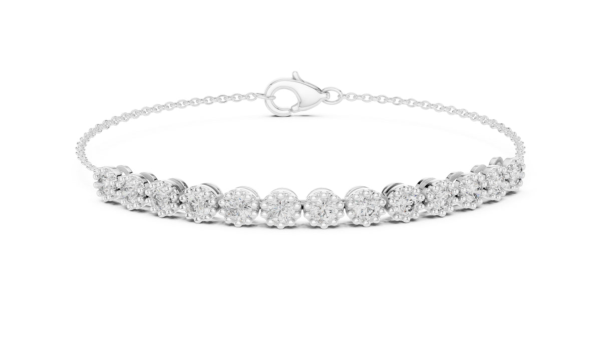 Milgrain Halo Station Lab-Grown Tennis Bracelet White Gold