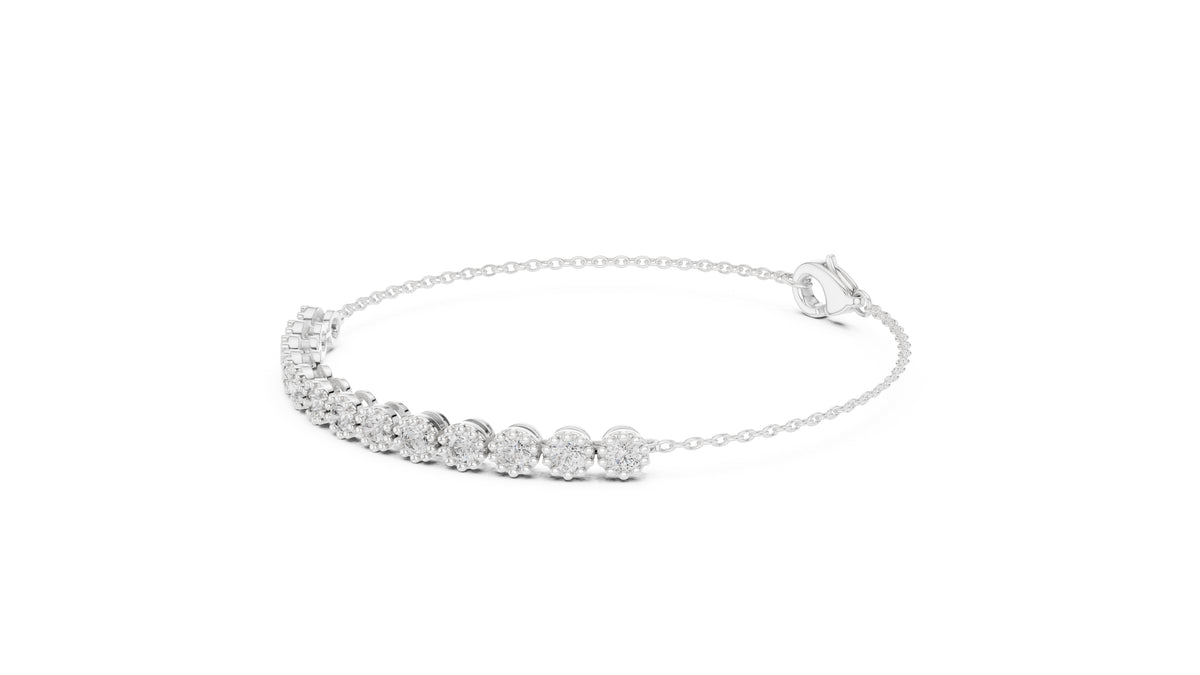Milgrain Halo Station Lab-Grown Tennis Bracelet White Gold