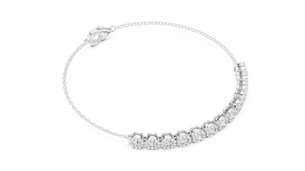 Milgrain Halo Station Lab-Grown Tennis Bracelet White Gold
