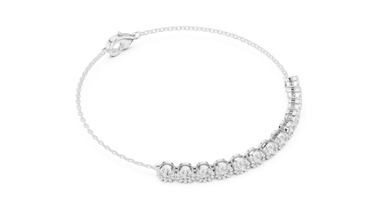 Milgrain Halo Station Lab-Grown Tennis Bracelet White Gold
