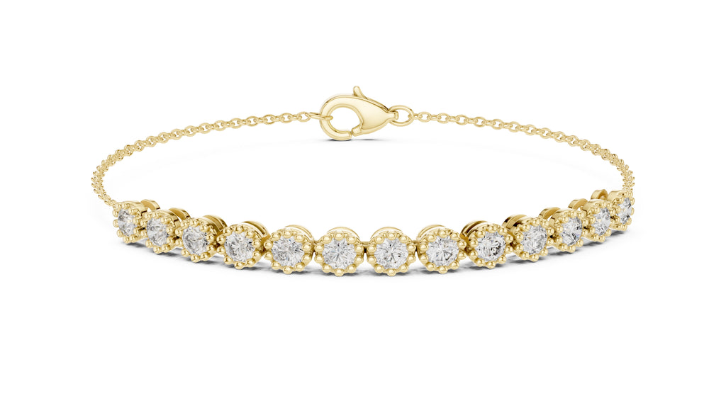 Milgrain Halo Station Lab-Grown Tennis Bracelet Yellow Gold