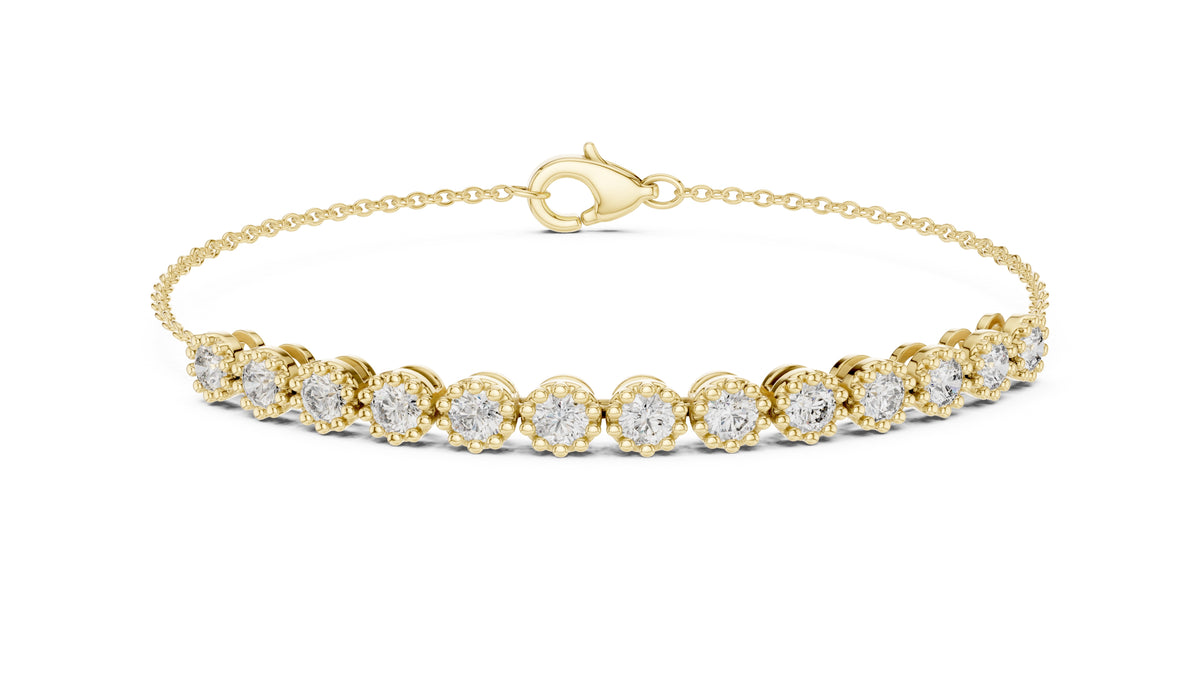 Milgrain Halo Station Lab-Grown Tennis Bracelet Yellow Gold