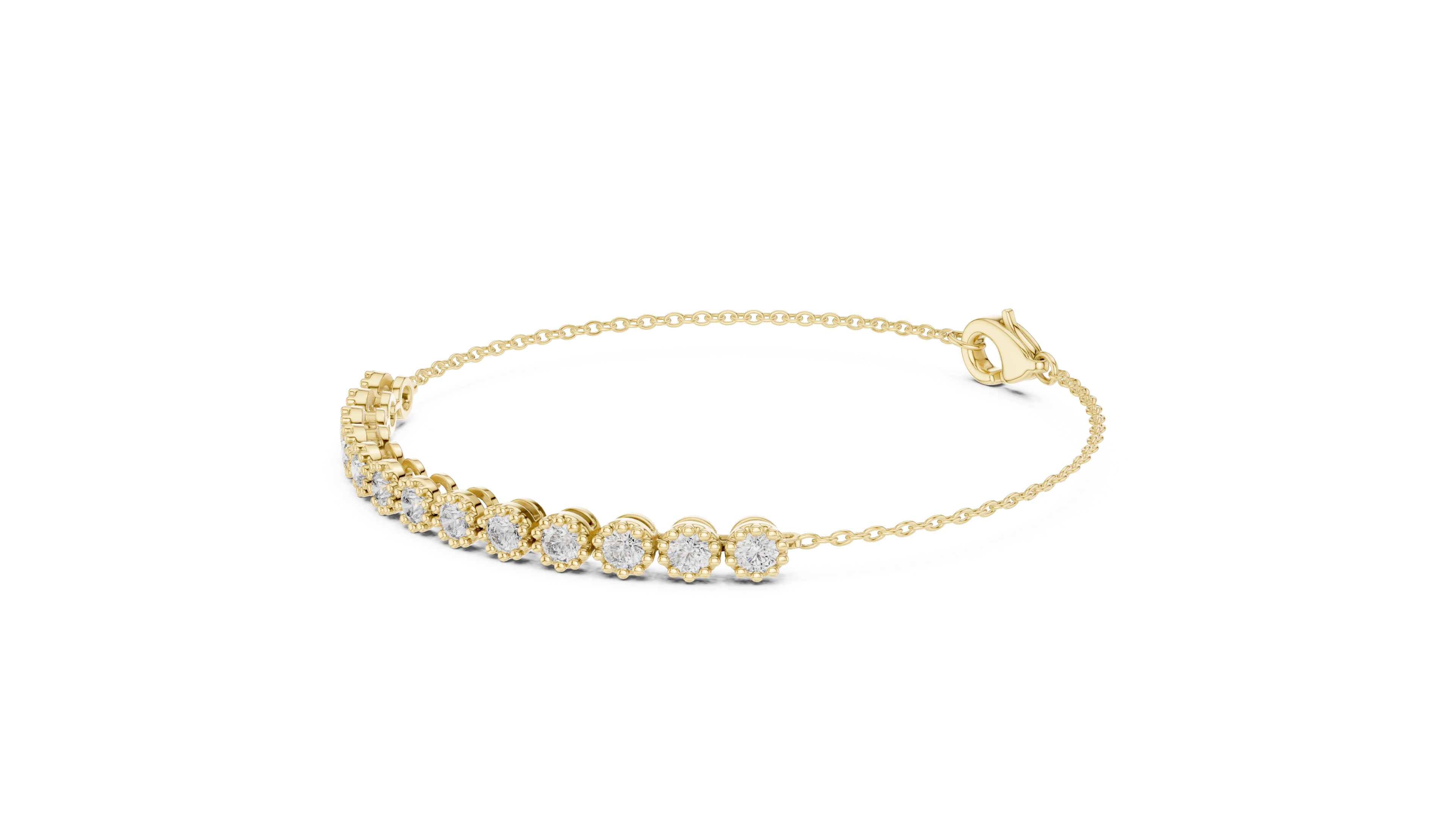 Milgrain Halo Station Lab-Grown Tennis Bracelet Yellow Gold
