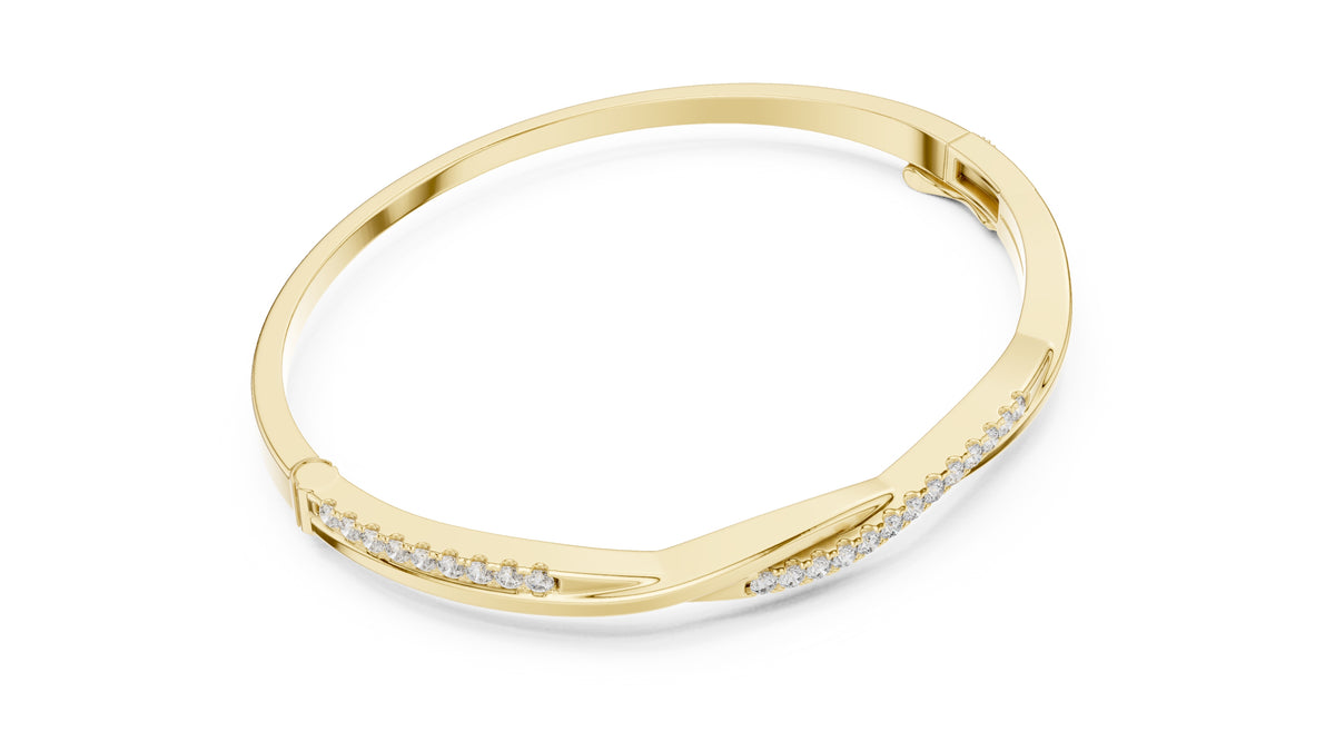 Twisted Bypass Pavé Lab-Grown Diamond Bangle Yellow Gold