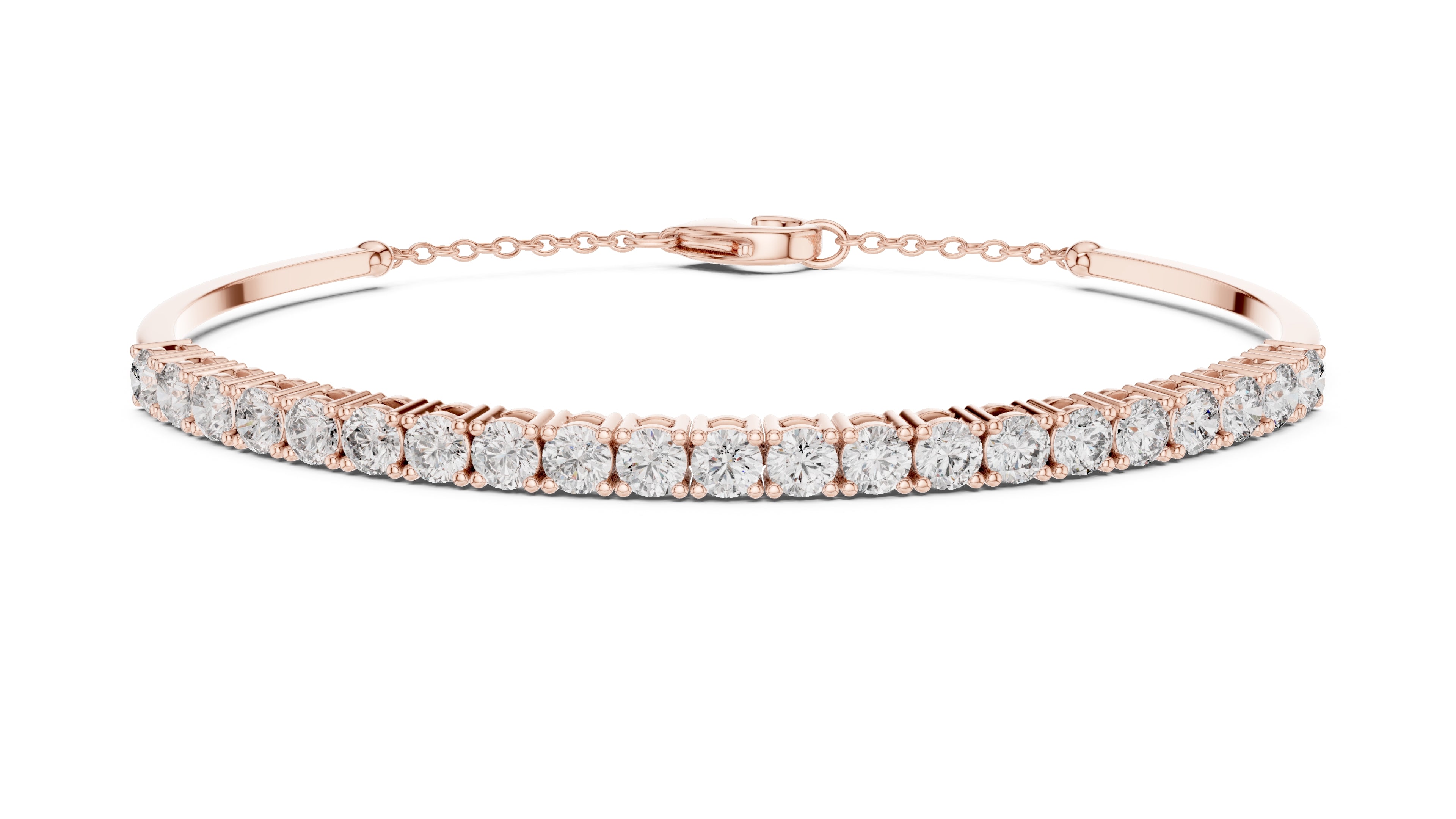 Half-Diamond Safety-Chain Bangle Rose Gold