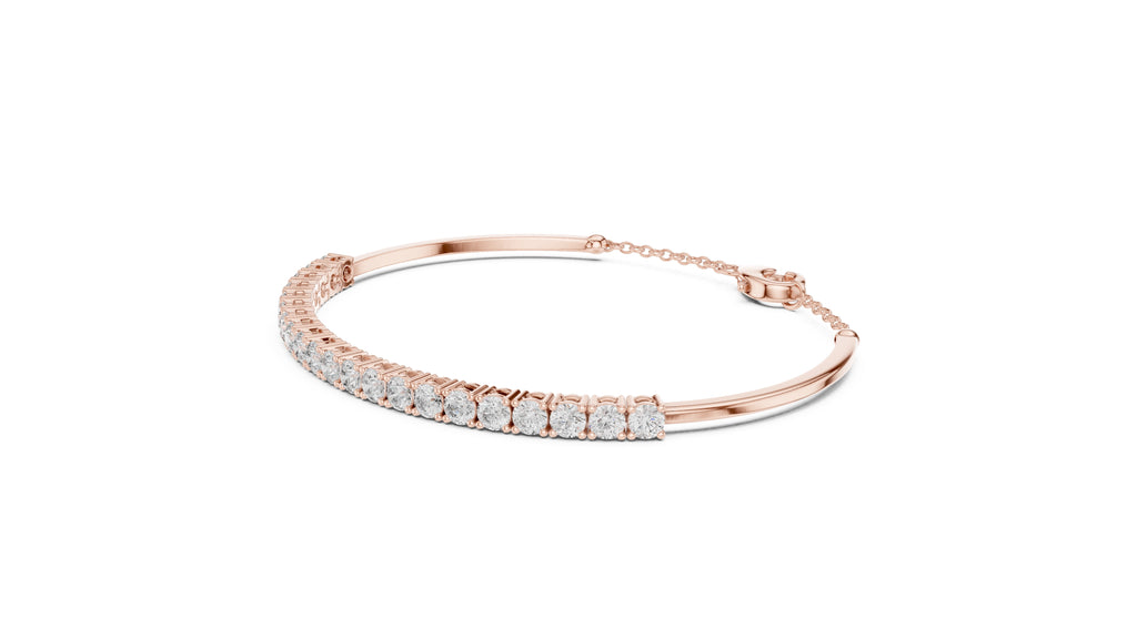 Half-Diamond Safety-Chain Bangle Rose Gold