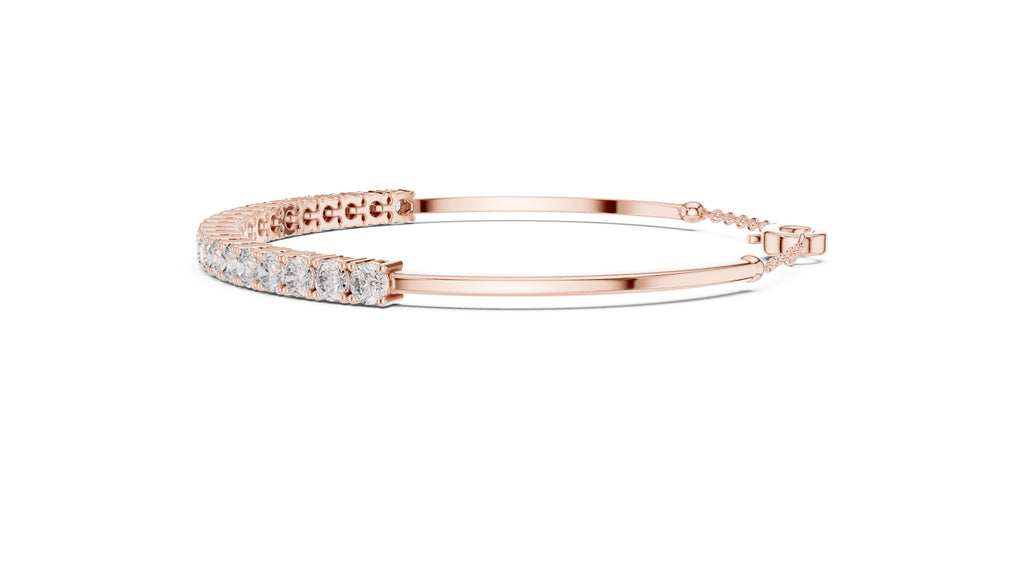Half-Diamond Safety-Chain Bangle Rose Gold