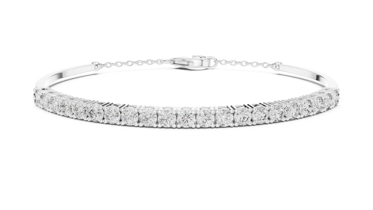 Half-Diamond Safety-Chain Bangle White Gold