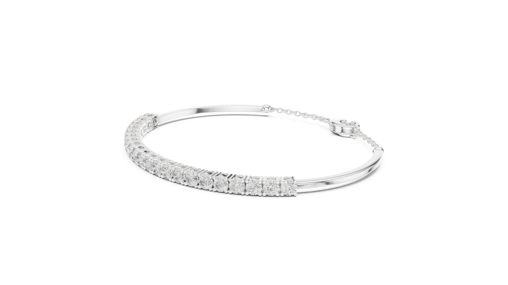 Half-Diamond Safety-Chain Bangle White Gold