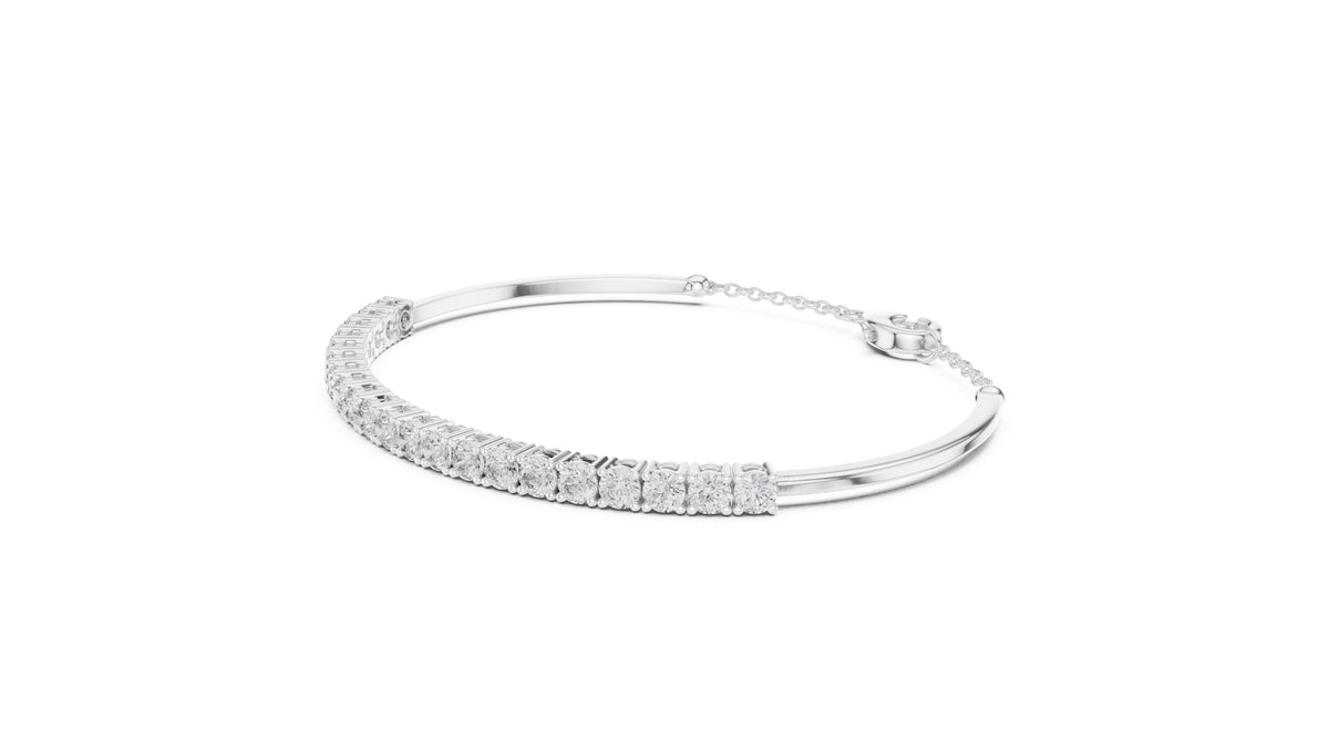 Half-Diamond Safety-Chain Bangle White Gold