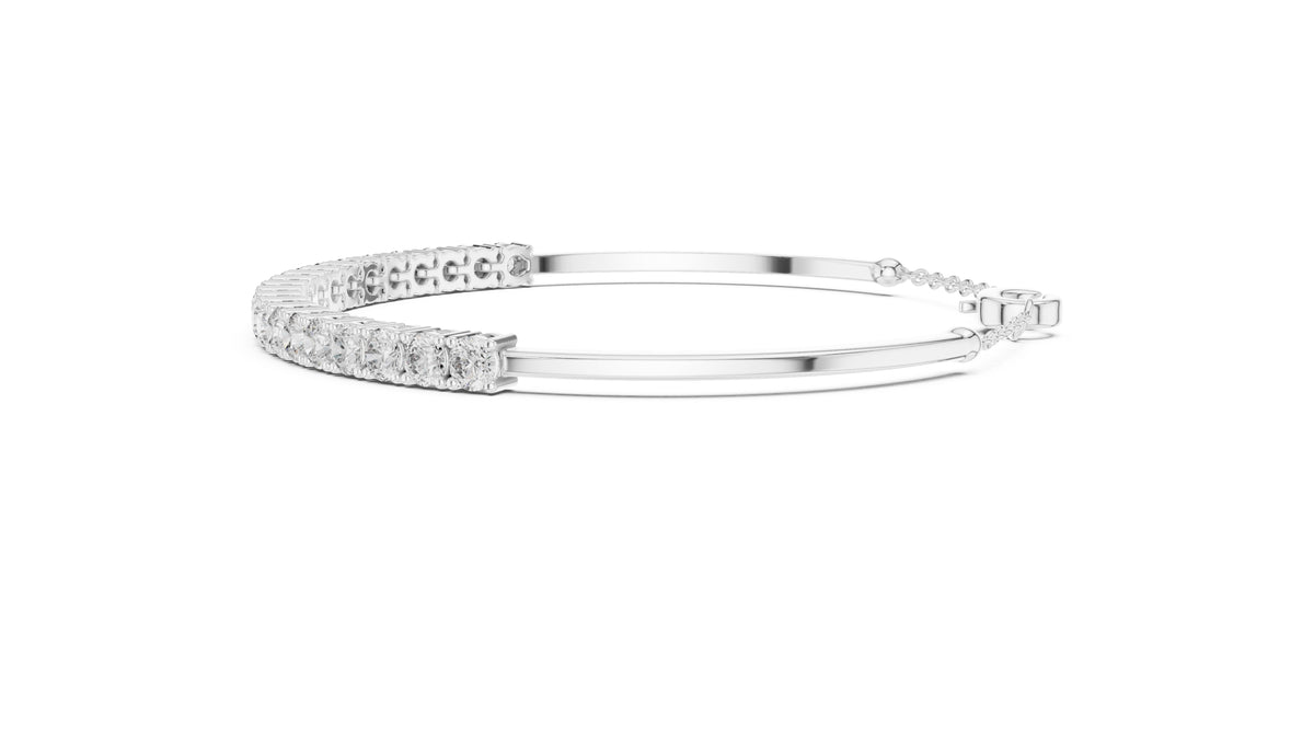 Half-Diamond Safety-Chain Bangle White Gold
