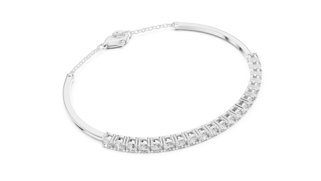 Half-Diamond Safety-Chain Bangle White Gold