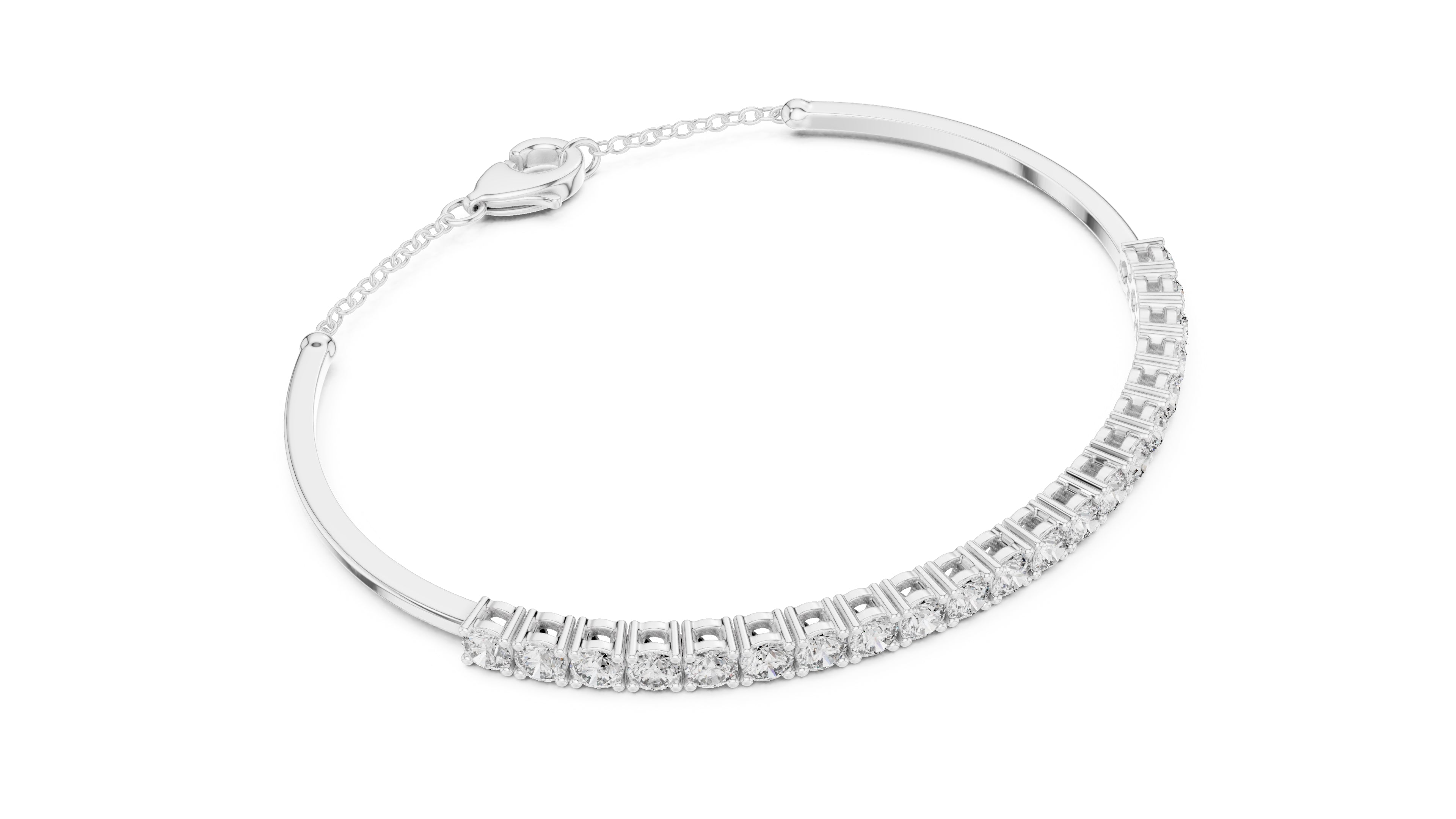 Half-Diamond Safety-Chain Bangle White Gold