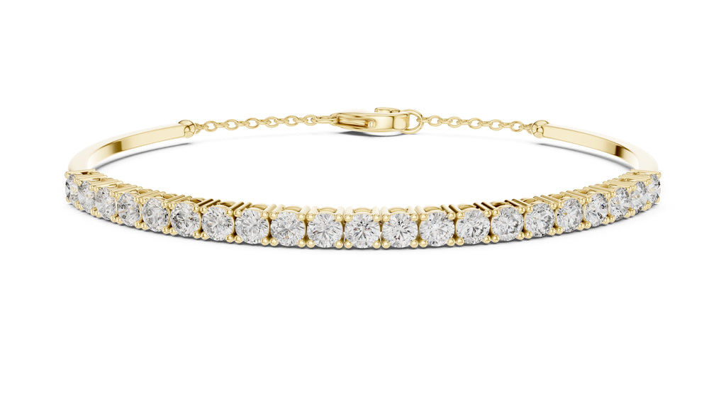 Half-Diamond Safety-Chain Bangle Yellow Gold