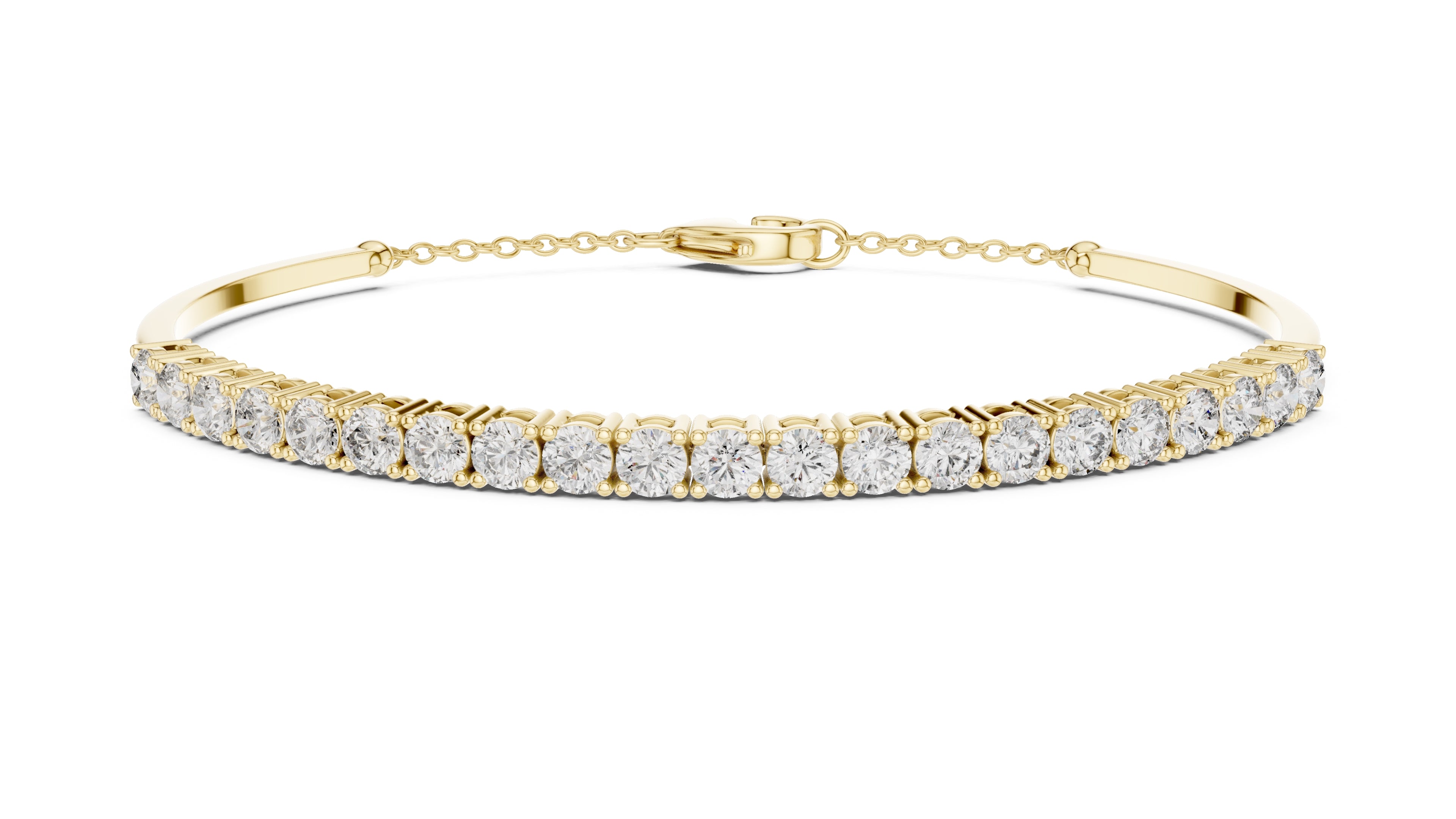 Half-Diamond Safety-Chain Bangle Yellow Gold