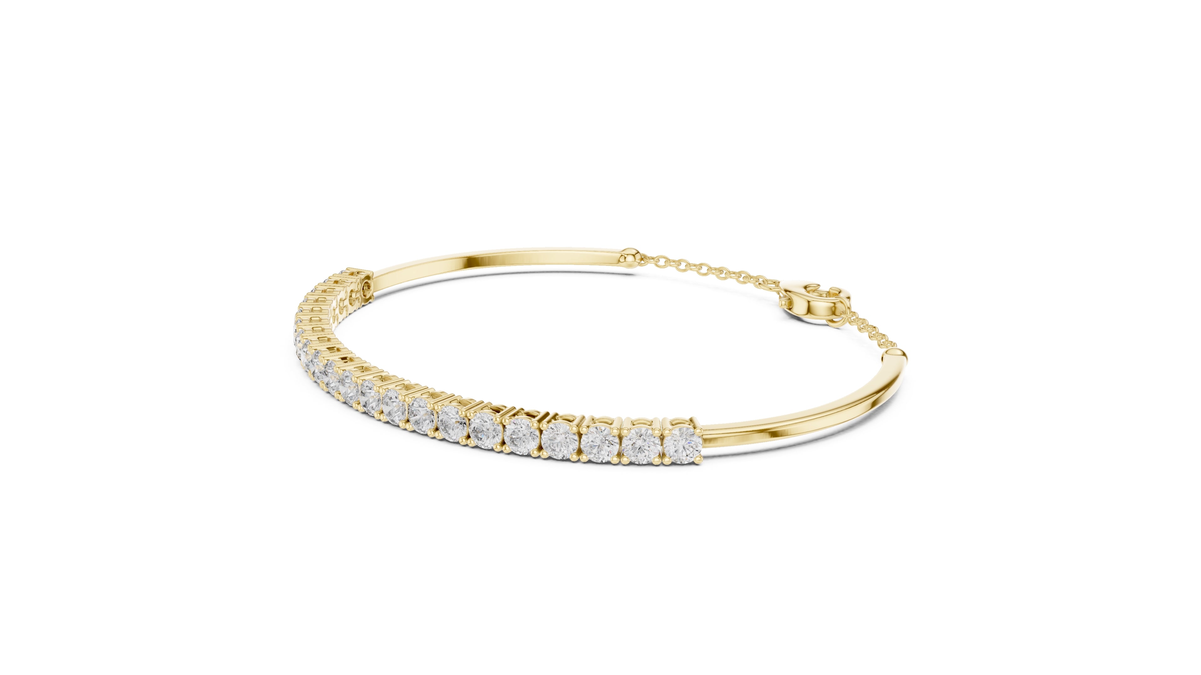 Half-Diamond Safety-Chain Bangle Yellow Gold