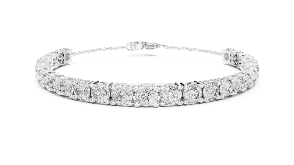 Cushion-Cut Prong-Set Lab-Grown Tennis Bracelet White Gold